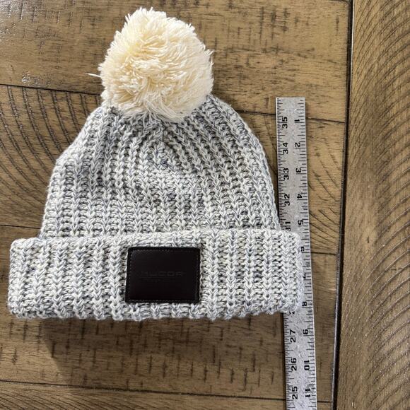 Nucor Hertford County Pom Beanie Hat Womens Gray Knit Winter Cap - Picture 3 of 9